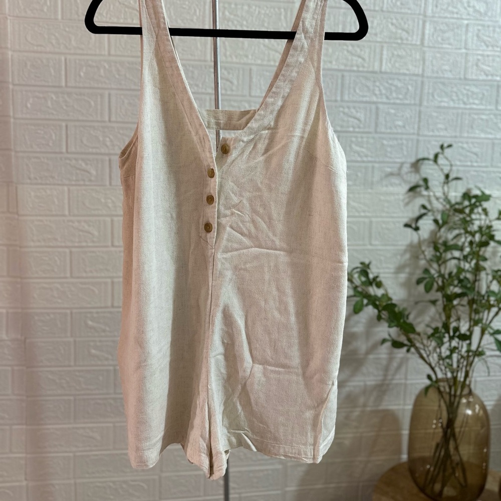 American Eagle Outfitters Cream Linen Blend Romper